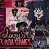 A retro flash-style dress-up menu corrupted by eerie shadows in Lacey's Flash Games
