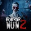 Terrifying demonic nun lurking in a dark monastery hallway in Horror Nun 2