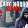 A rusty locked door inside a dark, blood-stained room in Scary Horror Escape Room